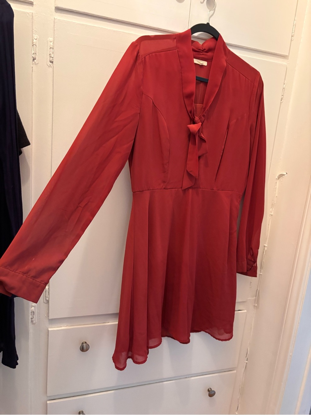 Maurices Red Long-Sleeve Tie-Neck Dress